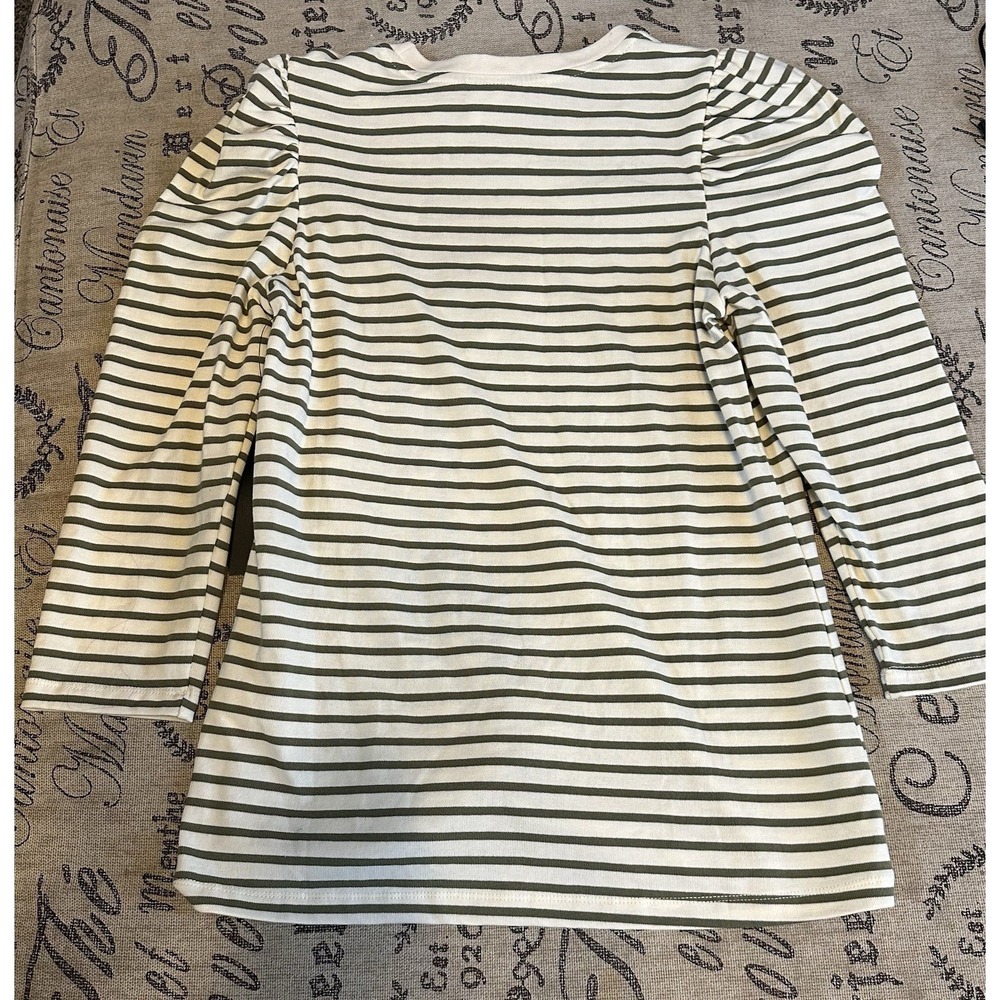 Pomander Striped Puff Sleeve Long Sleeve T-Shirt Cream/Green Size Small - NWT - Picture 2 of 5